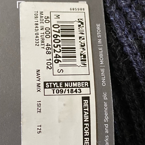 Marks & Spencer acrylic navy blue hat. One size. NWT. - Picture 3 of 7